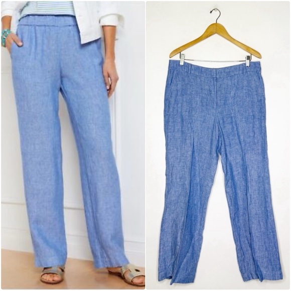 Talbots Women’s 100% Linen Pants Blue Size 10 Straight Leg - Picture 1 of 8